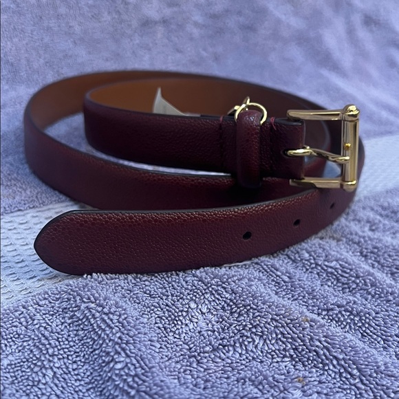 Lauren Ralph Lauren Burgundy Leather Belt Size L with Gold Tone Buckle - Picture 1 of 10